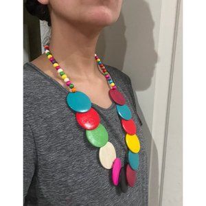 Colorful Large bead necklace wooden multicolored bohemian hippie Vintage Wood